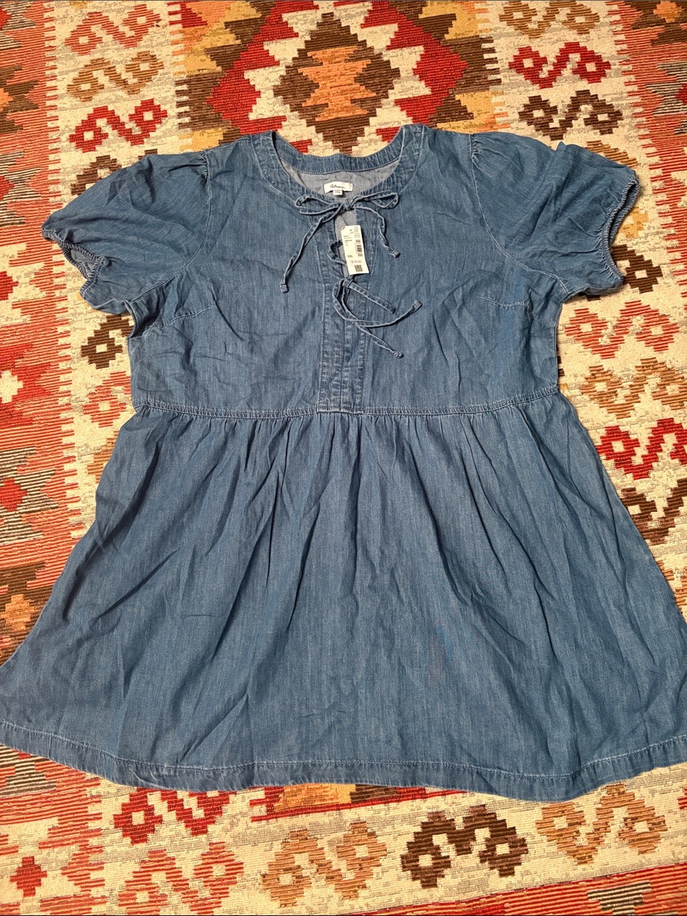 Reitmans womens Chambray Tie-Neck Short Sleeve Dress - Blue